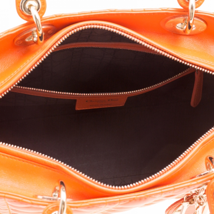 Pre Owned Dior Orange Leather Large Lady Dior Top Handle Bag