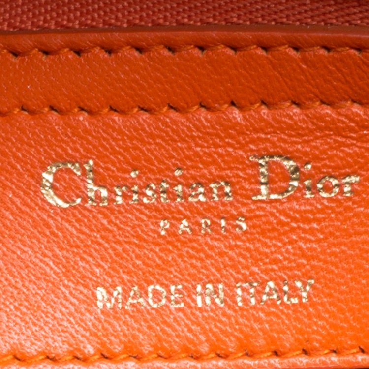 Pre Owned Dior Orange Leather Large Lady Dior Top Handle Bag