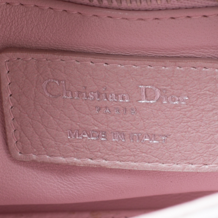 Pre Owned Dior Pink Flower Print Leather Mini Lady Dior Tote