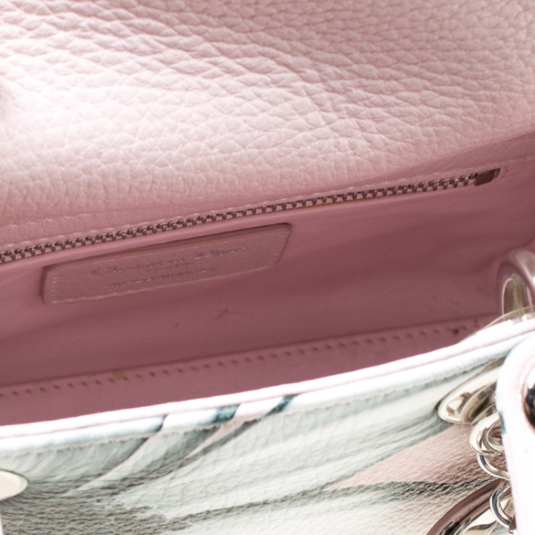 Pre Owned Dior Pink Flower Print Leather Mini Lady Dior Tote