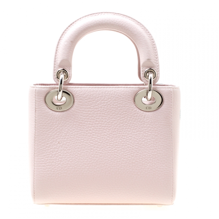 Pre Owned Dior Pink Flower Print Leather Mini Lady Dior Tote
