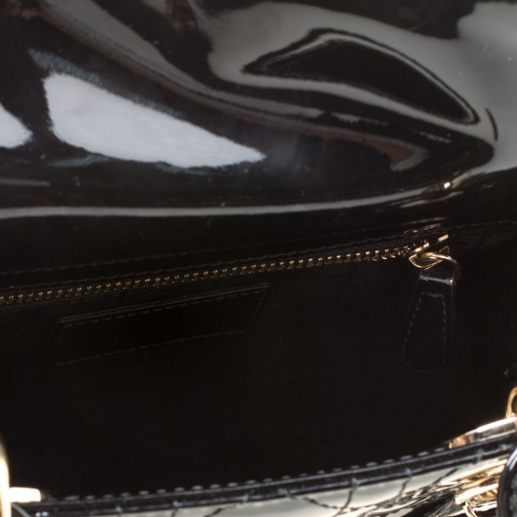 Pre Owned Dior Black Patent Leather Mini Chain Lady Dior Top Handle Bag