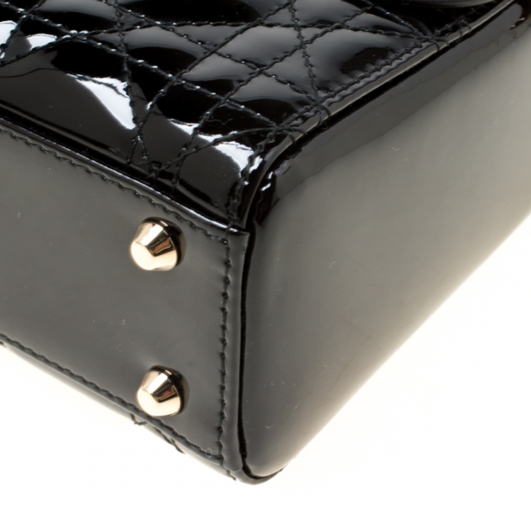 Pre Owned Dior Black Patent Leather Mini Chain Lady Dior Top Handle Bag