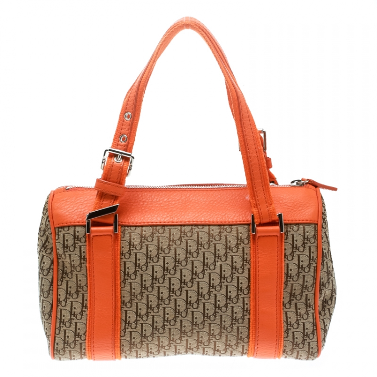 Pre Owned Dior Orange/Beige Diorissimo Canvas Small Boston Bag