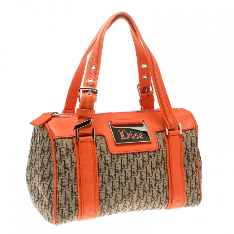 Pre Owned Dior Orange/Beige Diorissimo Canvas Small Boston Bag