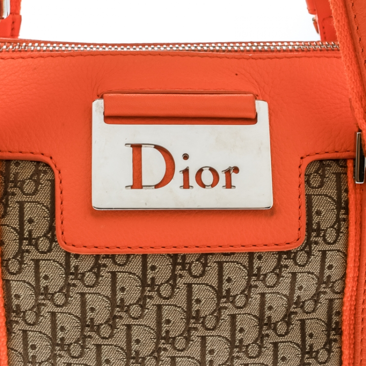 Pre Owned Dior Orange/Beige Diorissimo Canvas Small Boston Bag