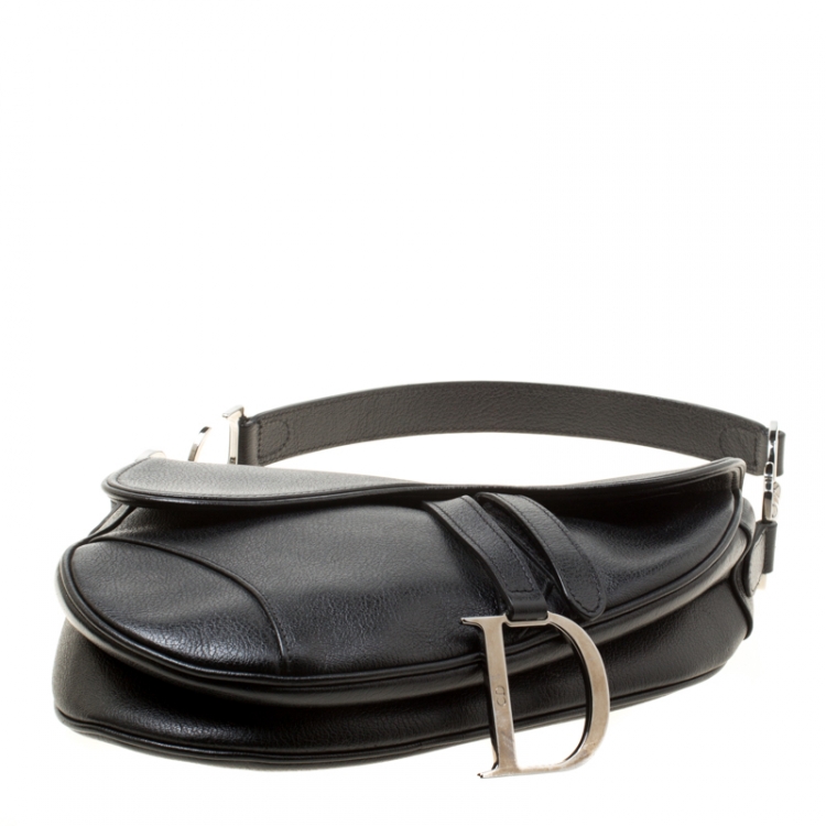 Pre Owned Dior Black Leather Saddle Bag