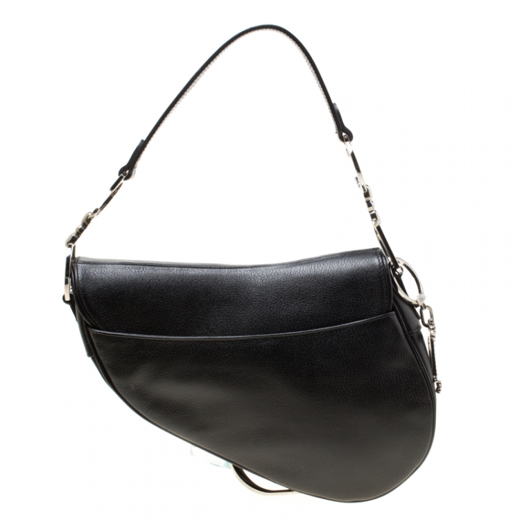 Pre Owned Dior Black Leather Saddle Bag