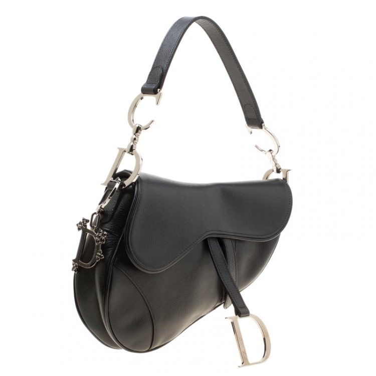 Pre Owned Dior Black Leather Saddle Bag