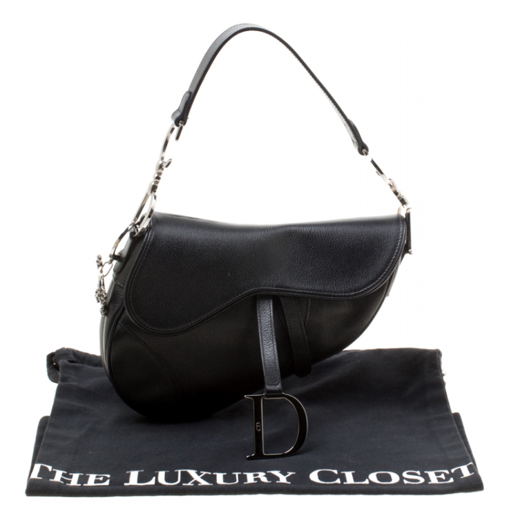 Pre Owned Dior Black Leather Saddle Bag