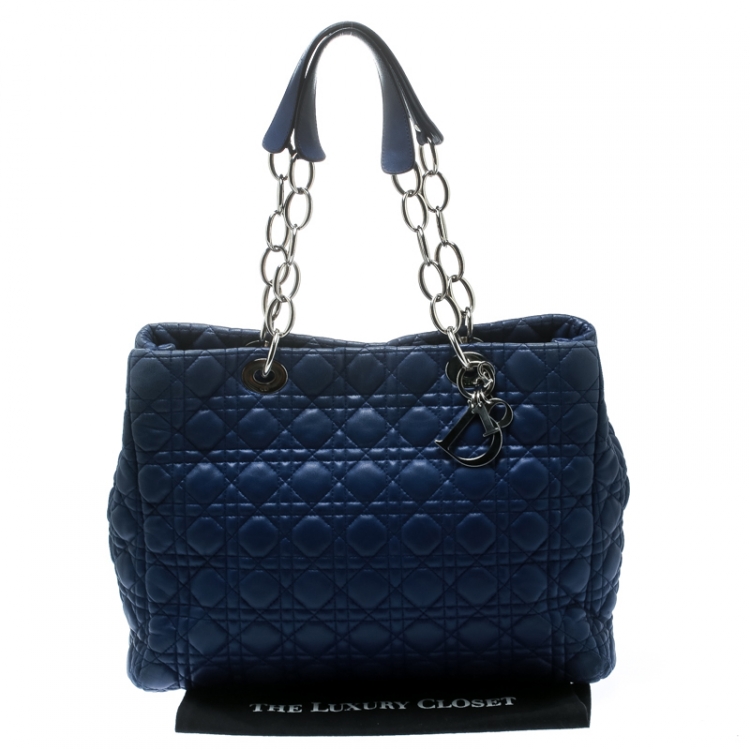 Pre Owned Dior Blue Cannage Soft Leather Large Shopper Tote