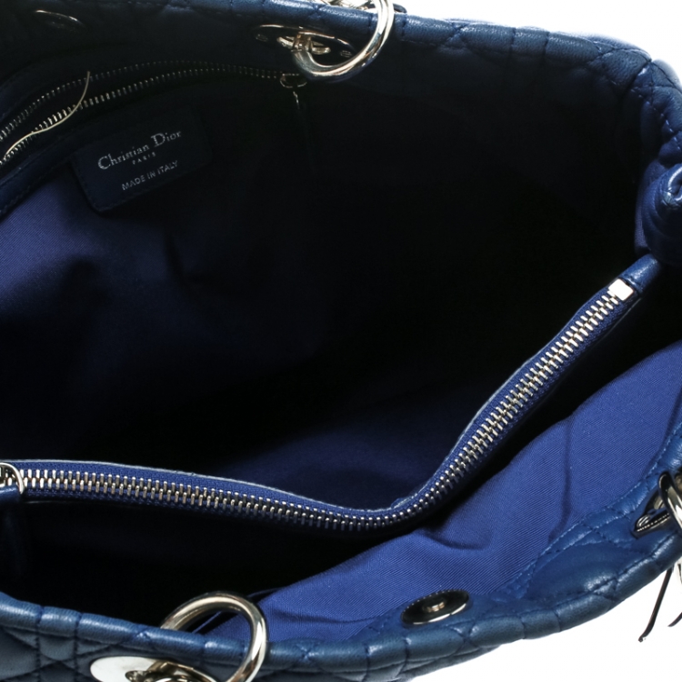 Pre Owned Dior Blue Cannage Soft Leather Large Shopper Tote