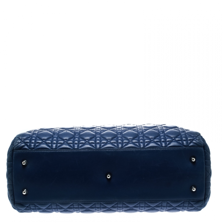 Pre Owned Dior Blue Cannage Soft Leather Large Shopper Tote