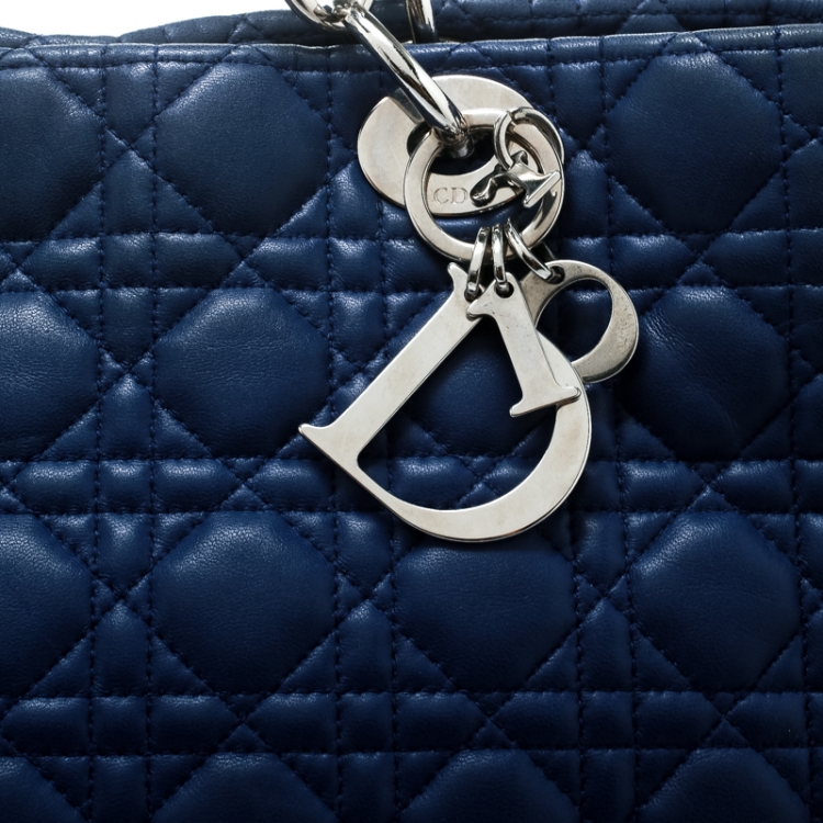 Pre Owned Dior Blue Cannage Soft Leather Large Shopper Tote