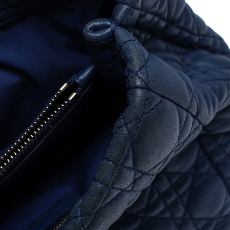 Pre Owned Dior Blue Cannage Soft Leather Large Shopper Tote