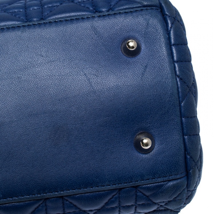 Pre Owned Dior Blue Cannage Soft Leather Large Shopper Tote