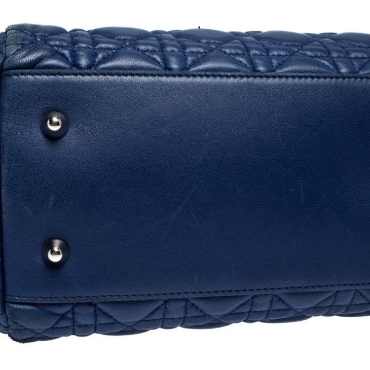 Pre Owned Dior Blue Cannage Soft Leather Large Shopper Tote