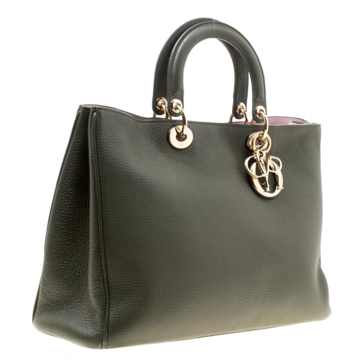 Pre Owned Dior Pine Green Leather Large Diorissimo Shopper Tote