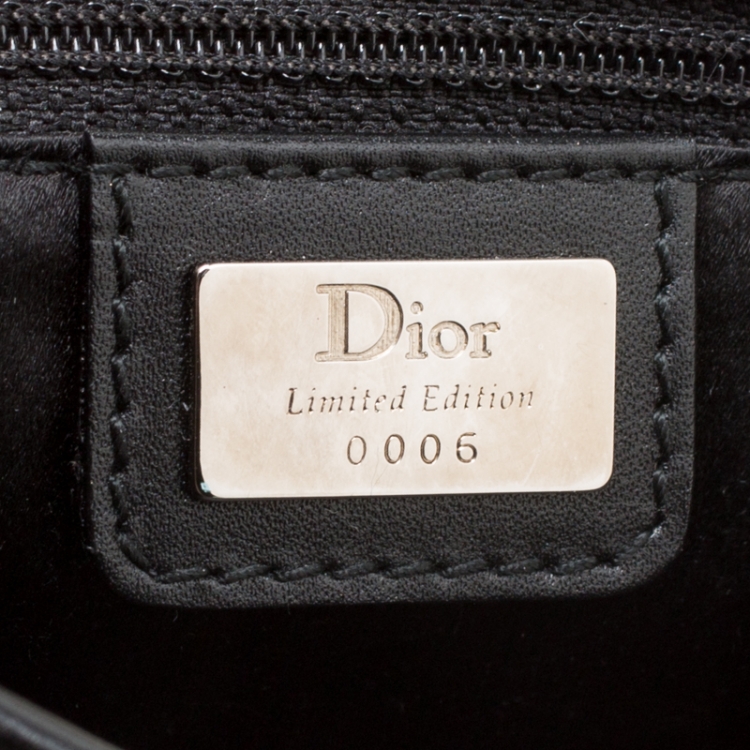 Pre Owned Dior Black Satin Mini Limited Edition Bead Embroidered Feather Saddle Bag