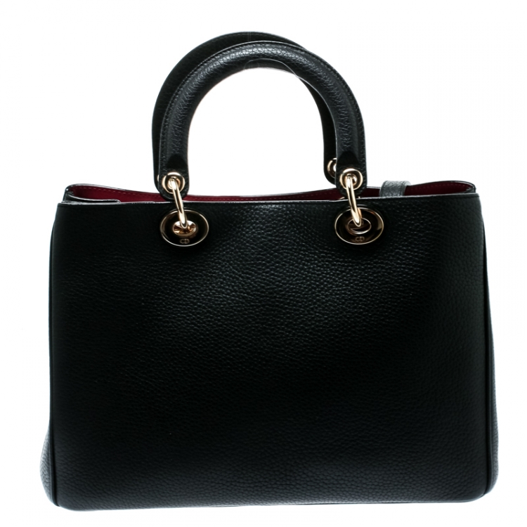 Pre Owned Dior Black Leather Medium Diorissimo Top Handle Bag