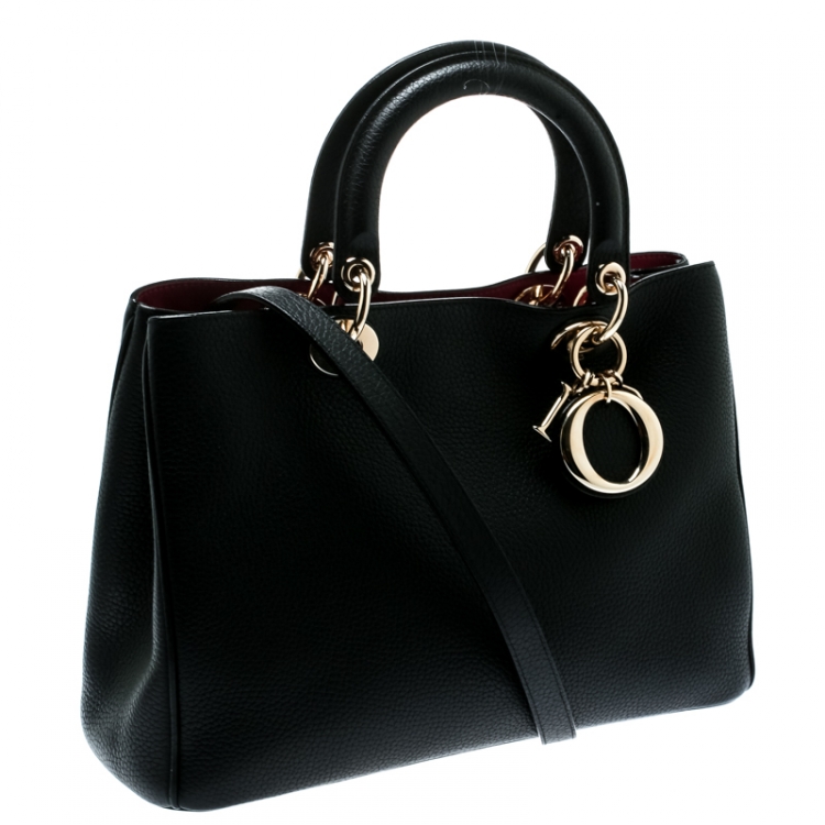 Pre Owned Dior Black Leather Medium Diorissimo Top Handle Bag