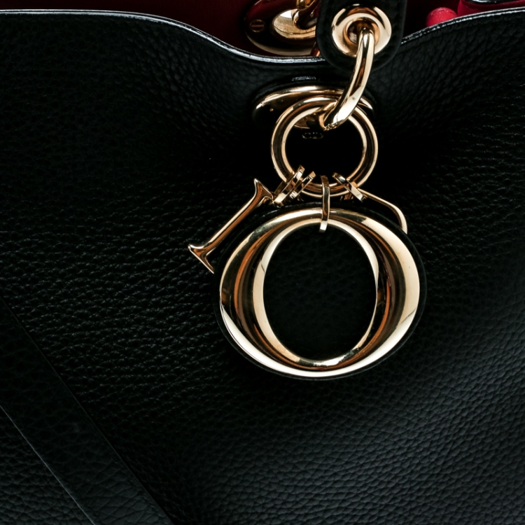 Pre Owned Dior Black Leather Medium Diorissimo Top Handle Bag