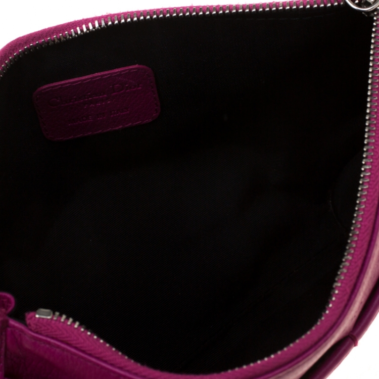 Pre Owned Dior Magenta Leather Wristlet 61 Clutch