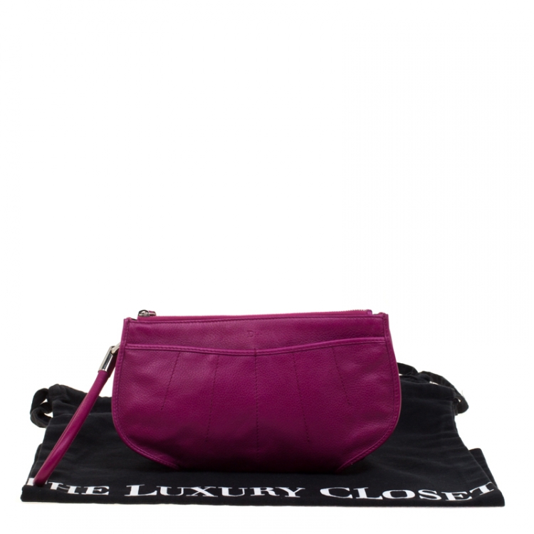 Pre Owned Dior Magenta Leather Wristlet 61 Clutch