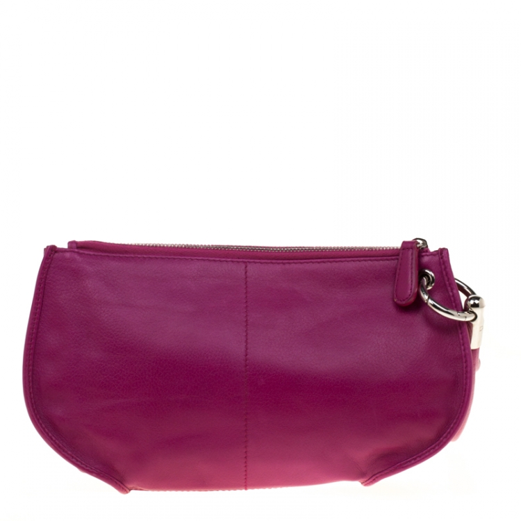 Pre Owned Dior Magenta Leather Wristlet 61 Clutch