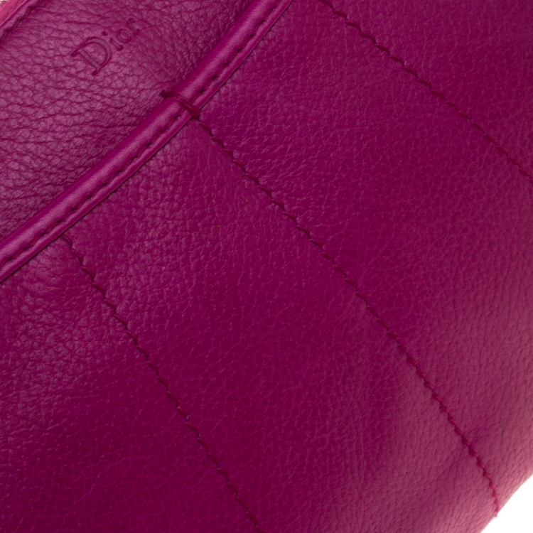 Pre Owned Dior Magenta Leather Wristlet 61 Clutch