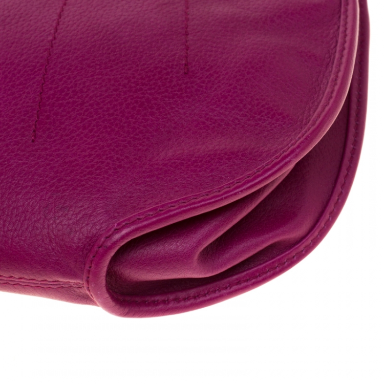 Pre Owned Dior Magenta Leather Wristlet 61 Clutch