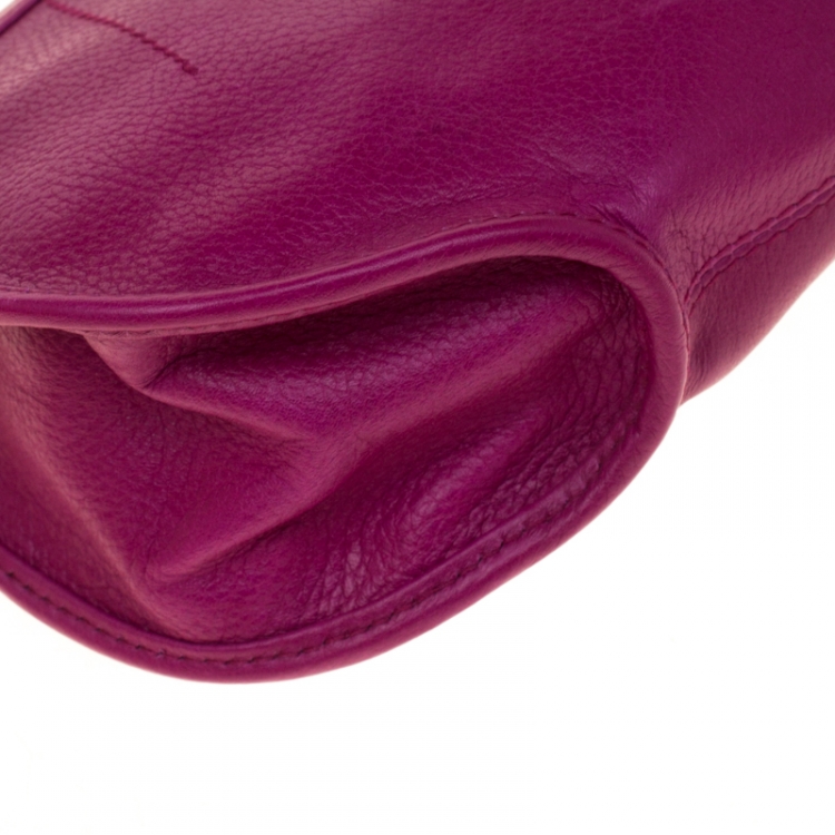 Pre Owned Dior Magenta Leather Wristlet 61 Clutch