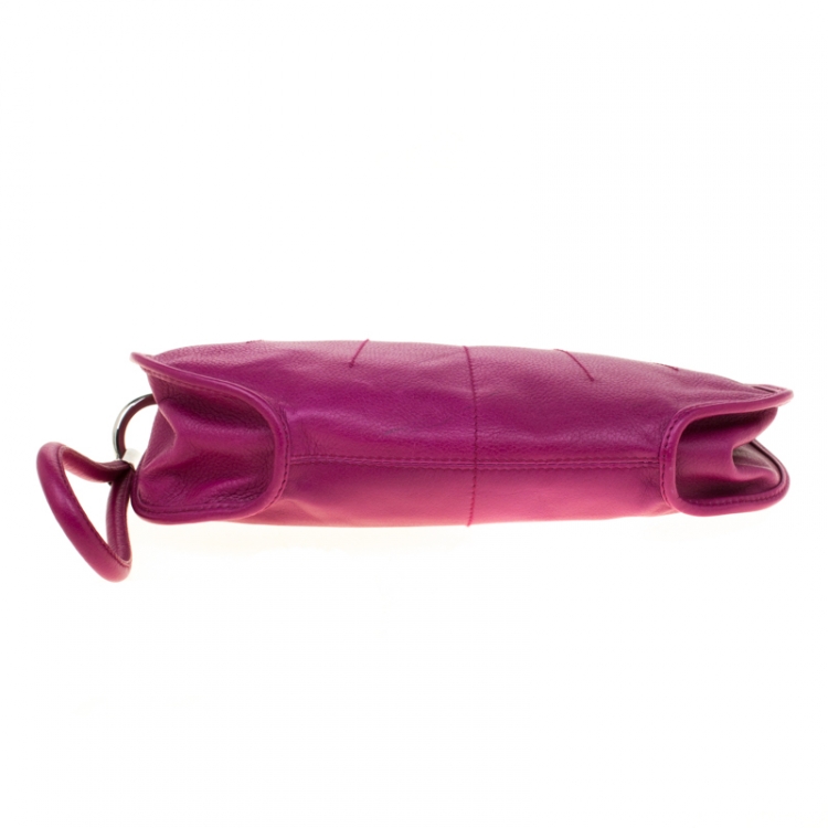 Pre Owned Dior Magenta Leather Wristlet 61 Clutch