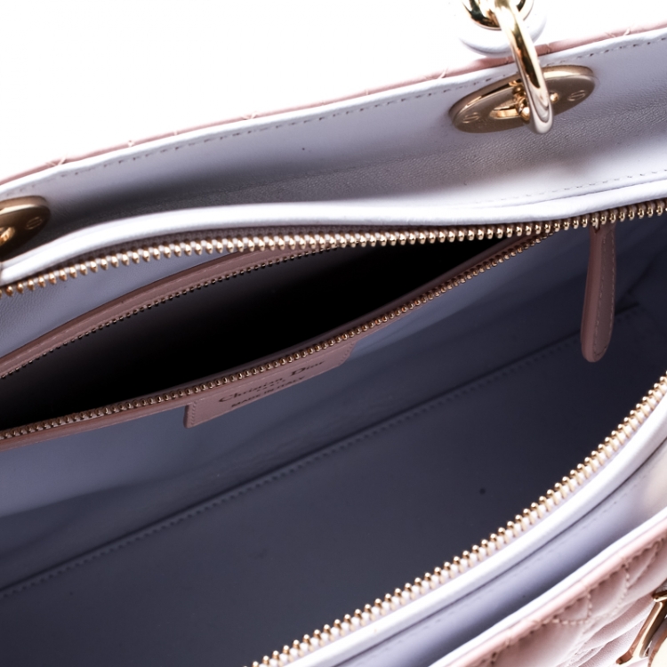 Pre Owned Dior Peach Leather Large Lady Dior Top Handle Bag