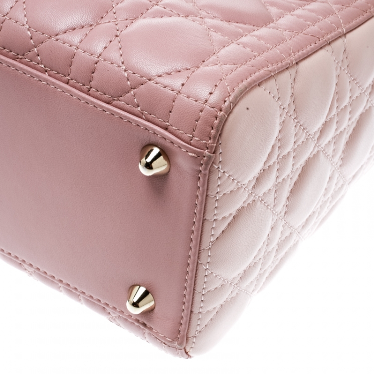 Pre Owned Dior Peach Leather Large Lady Dior Top Handle Bag