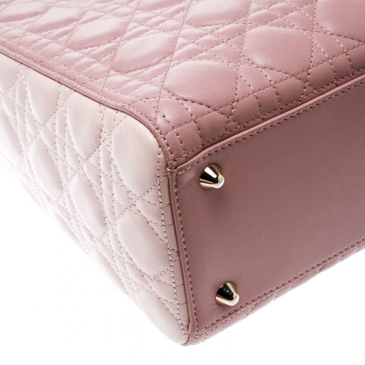 Pre Owned Dior Peach Leather Large Lady Dior Top Handle Bag