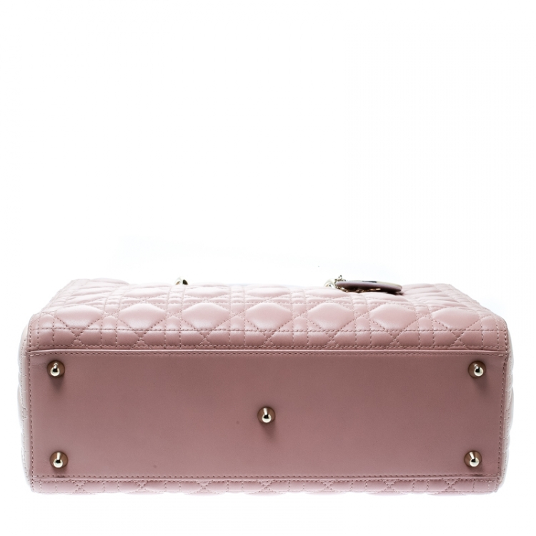 Pre Owned Dior Peach Leather Large Lady Dior Top Handle Bag