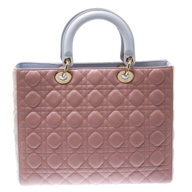Pre Owned Dior Peach Leather Large Lady Dior Top Handle Bag
