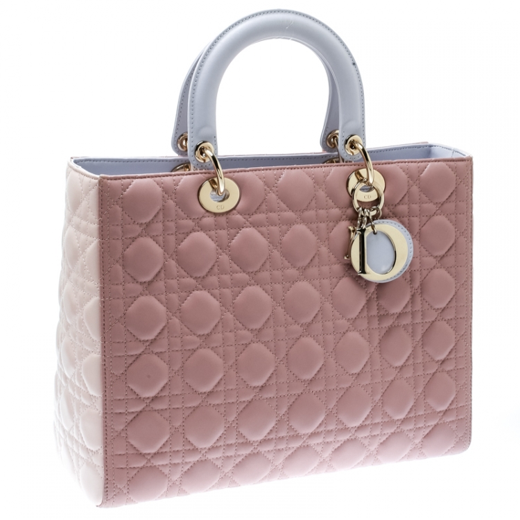 Pre Owned Dior Peach Leather Large Lady Dior Top Handle Bag