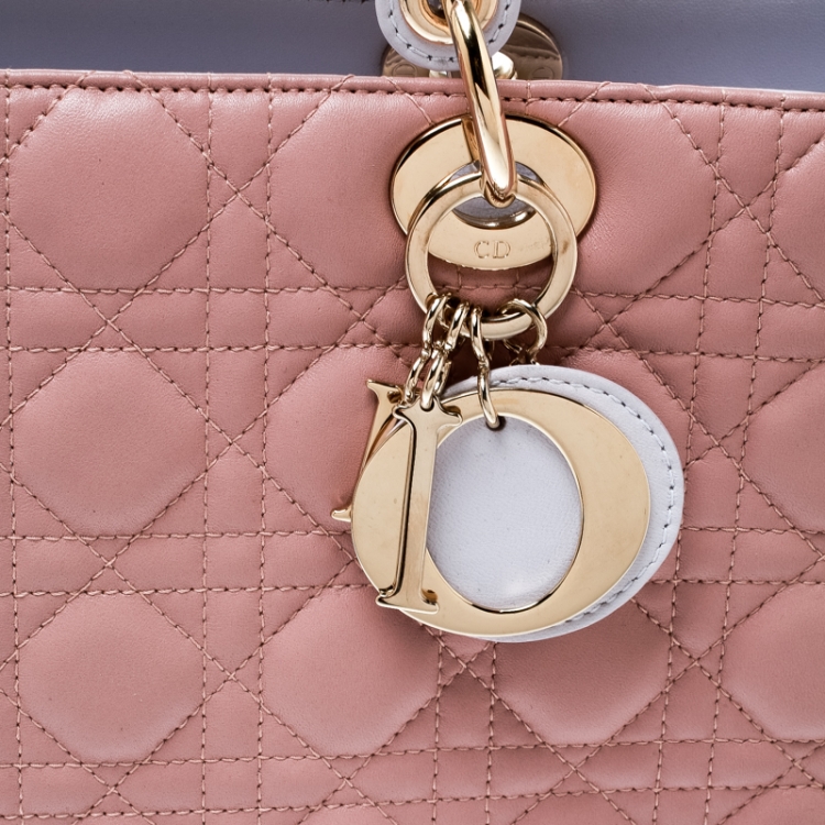 Pre Owned Dior Peach Leather Large Lady Dior Top Handle Bag
