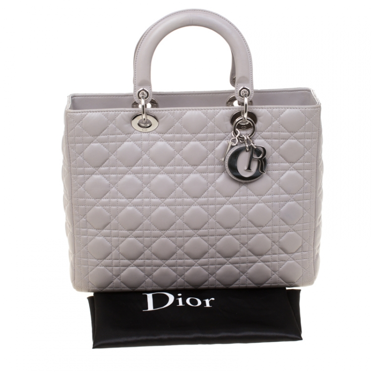Pre Owned Dior Grey Leather Large Lady Dior Top Handle Bag