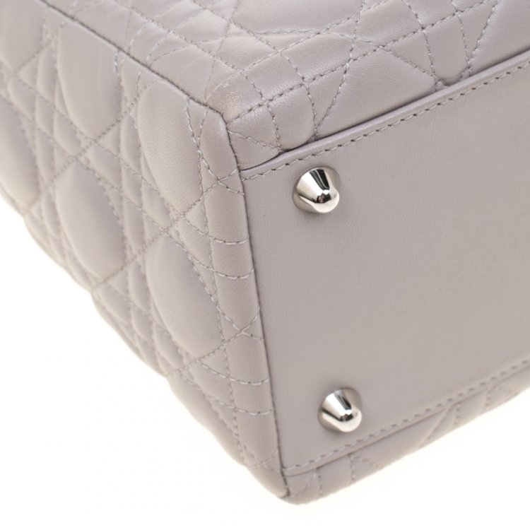 Pre Owned Dior Grey Leather Large Lady Dior Top Handle Bag