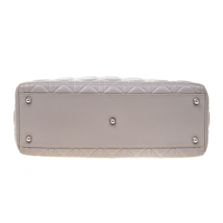 Pre Owned Dior Grey Leather Large Lady Dior Top Handle Bag