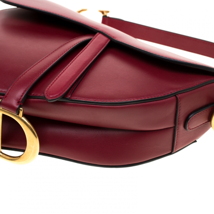 Pre Owned Christian Dior Burgundy Leather Saddle Bag