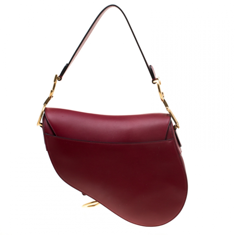 Pre Owned Christian Dior Burgundy Leather Saddle Bag