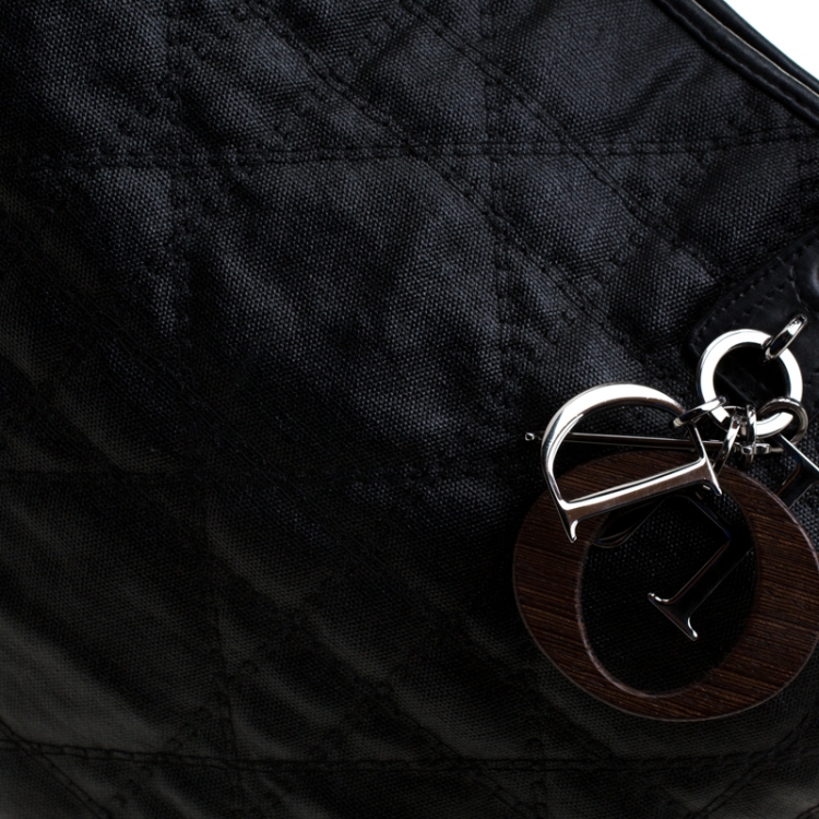 Pre Owned Dior Black Coated Nylon Large Panarea Wooden Chain Shopper Tote