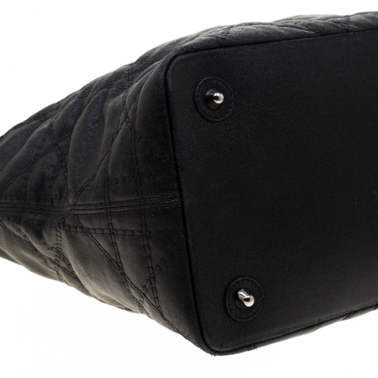 Pre Owned Dior Black Coated Nylon Large Panarea Wooden Chain Shopper Tote