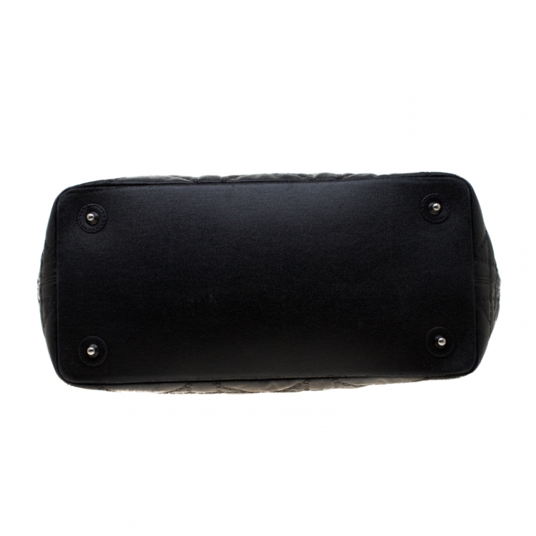 Pre Owned Dior Black Coated Nylon Large Panarea Wooden Chain Shopper Tote