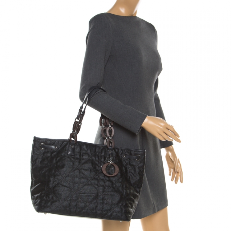 Pre Owned Dior Black Coated Nylon Large Panarea Wooden Chain Shopper Tote