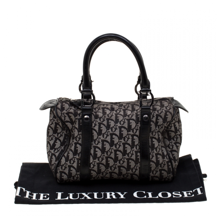 Pre Owned Dior Black/Grey Diorissimo Canvas and Leather Small Boston Bag